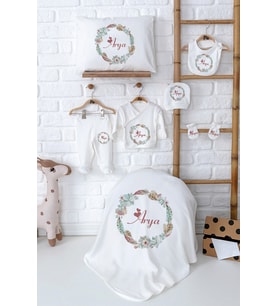 Pia Baby Premium %100 Pamuk Yenidoğan Kız Bebek Hastane Çıkışı Hediyelik Set 5017-02 (Ekru)