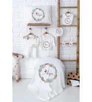 Pia Baby Premium %100 Pamuk Yenidoğan Kız Bebek Hastane Çıkışı Hediyelik Set 5017-02 (Ekru)