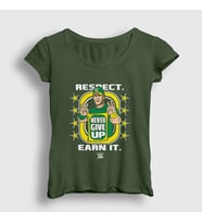 Presmono Kadın Haki Never Give Up Güreş Wwe John Cena T-Shirt 498609tt (Haki)