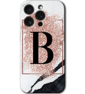 İphone 15 Pro Max Kılıf HD Desen Baskılı Kılıf - Pembe Mermer Desenli B Harfi