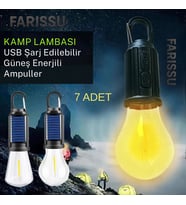 USB & Güneş Enerjili Kamp Lambası – Askılı, IPX4 Suya Dayanıklı, 4 Modlu Taşınabilir LED Ampul