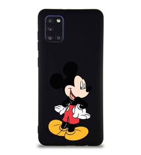 Samsung Galaxy A31 Soft Premier Kapak Mickey Mouse-D Tasarımlı Silikon Kılıf - Siyah (Şeffaf)