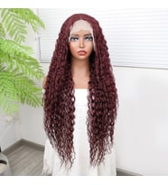 Afro Dalga Kızıl Kahve Fiber Sentetik Tül Peruk