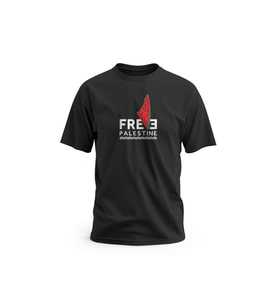 Kısa Kollu Free Palestine Yazısı ve Karpuzlu Filistin Haritası Dijital Baskılı Unisex S - 2XL T300006 (Siyah)