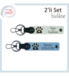 Kedi Severlere Hediye Olarak Düşünülebilecek Pati Motifli Anahtarlık Takımı, Beyaz-Gök Mavi