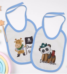 BK Kids Kişiye Özel Sevimli Korsan Tasarımlı 2’li Mavi Mama Önlüğü-1