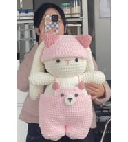 Ayıcıklı Tulumlu Sevimli Tavşan 70-80cm (Pembe)
