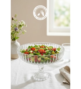 Selen Concept Linea Damla model Ayaklı El Yapımı Cam Salata Ve Meyve Kasesi Tekli (Şeffaf)