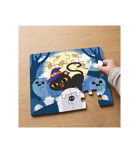 Siyah Halloween Kedisi Tasarımlı 24 Parça Ahşap Çocuk Puzzle