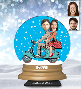 Kişiye Özel Motorcu Sevgili Ahşap Küre Biblo-1