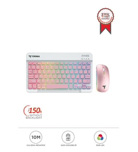 Torima TMK-09 Pembe Şarj Edilebilir RGB Işıklı Kablosuz Klavye Mouse Seti