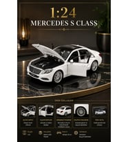 1:24 Mercedes S-Class Beyaz Metal Diecast Maket Araba Açılır Kapılı