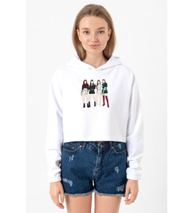 Blackpink Minimalist Beyaz Optik Kadın Crop Kapşonlu (A.Beyaz)