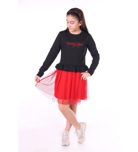 Toontoy Kız Çocuk Toontoy Girl Nakışlı Tüllü Elbise (Siyah)