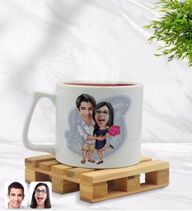 BK Gift Kişiye Özel Sevgililer Karikatürlü Middle Beyaz Kupa Bardak Model 108