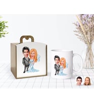 BK Gift Kişiye Özel Ahşap Kutuda Evleniyoruz Karikatürlü Beyaz Kupa Bardak-5