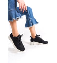 Siyah Unisex  Bağcıklı Yüksek Tabanlı Kadın Spor Ayakkabı (Karışık)