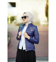 Kadın Hakiki Deri Mont (Lacivert)