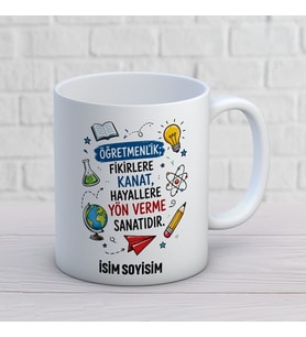Kişiye Özel Öğretmenlik Fikirlere Kanat Verme Sanatıdır Baskılı Kupa – Renkli Branş Simgeli Öğretmen Kupası