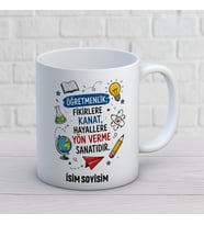 Kişiye Özel Öğretmenlik Fikirlere Kanat Verme Sanatıdır Baskılı Kupa – Renkli Branş Simgeli Öğretmen Kupası