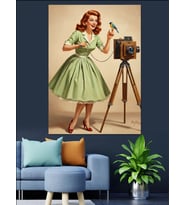Vintage Fotoğrafçı Kadın Elbise Dekoratif Kanvas - Mdf Ahşap Tablo