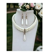 Kristal Taşlı İnci Sallantılı Tasma İnci Kolye ve İnci Küpe