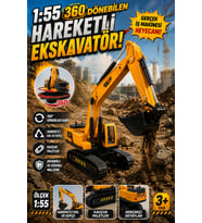 1:55 Ölçek 360° Dönebilen Hareketli Oyuncak Ekskavatör Kauçuk Paletli Kepçe İş Makinesi