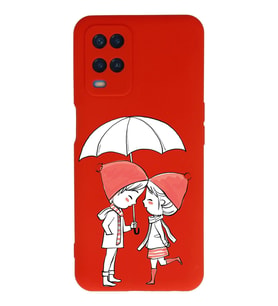 Oppo A54 Uyumlu Lansman Kılıf Aşk Tasarımlı İçi Kadife Kapak-Kırmızı (Şeffaf)