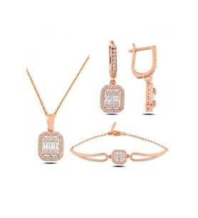 Baget Taşlı Kolye Küpe Ve Bileklik Set