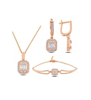 Baget Taşlı Kolye Küpe Ve Bileklik Set