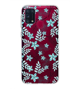 Samsung Galaxy M31 Kapak Floral Su Yeşili Tasarımlı Şeffaf Silikon Kılıf