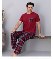 Pijamoni Erkek Bisiklet Yaka Kısa Kol İnce Pijama Takımı 6163/9 - 1 Adet (Bordo)