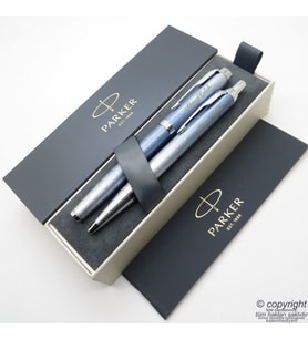 Parker Im SE Poral Mavi Gri CT Roller Kalem + Tükenmez Kalem Set  Parker Kalem  İsme Özel Kalem  Hediyelik Kalem