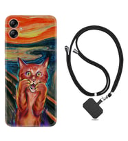 Samsung Galaxy A04E Kılıf Silikon Boyun Askılı İpli Desenli Silikon Tablo Cat 1788