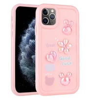 iPhone 11 Pro Max Uyumlu Kılıf Kabartma Figürlü Parlak Toys Silikon Kapak (Pembe)