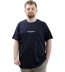 Mode XL Büyük Beden Baskılı Erkek T-Shirt Bisiklet Yaka VAN GOGH U24040 Lacivert
