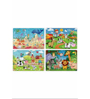 Yeni 4 Adet  24 Parçalı Ahşap Puzzle Yapboz Seti, Çiftliğim, Okyanus Canl., Vahşi Hayv., Çiftliğim 2