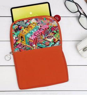 BK Gift Modern Soyut Tasarımlı Taşınabilir Koruyucu Tablet Kılıfı & Organizer Çanta - Turuncu-1