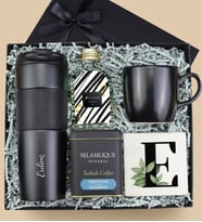 Kişiye Özel French Press Termos & Kolonya & Kupa & Türk Kahvesi & Taş Bardak Altlığı Hediye Seti