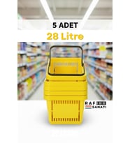 5 Adet - 28 Litre Plastik Market Alışveriş Sepeti Saplı Dayanıklı Market Mağaza El Sepeti Sarı