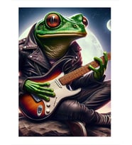 Elektro Gitar Çalan Kurbağa Modern Mdf Tablo