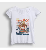 Presmono Kadın Beyaz The Great Ramen Off Kanagawa T-Shirt 467409tt