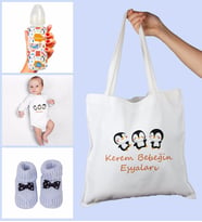 eJOYA Bebeklere Özel Çantasında Kişiye Özel Zıbın Biberon Ve Patik Bebek Hediye Seti 109793 (Mavi)