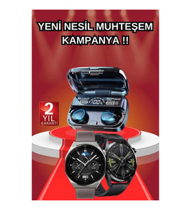 Mey İthalat® İkili Set Akıllı Saat Ve Bluetooth Kulaklık Kablosuz Uzun Pil Ömrü Spor Modları