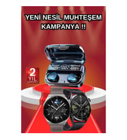 Mey İthalat® İkili Set Akıllı Saat Ve Bluetooth Kulaklık Kablosuz Uzun Pil Ömrü Spor Modları