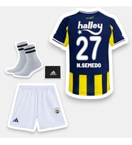 N.SEMEDO 27 FÊNERBAHÇE 25-26 SEZON V YAKA 4'LÜ SET ÇOCUK FUTBOL FORMASI ÇUBUKLU SARI LACİVERT (Sarı-Lacivert)