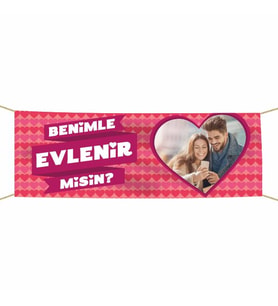 Kişiye Özel Resimli Benimle Evlenir misin? Kumaş Pankart