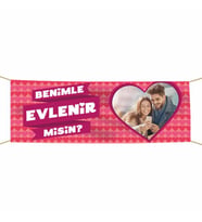 Kişiye Özel Resimli Benimle Evlenir misin? Kumaş Pankart
