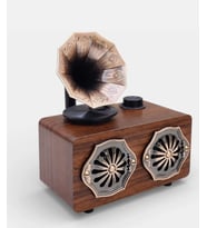 Gerçek Ahşap Gramofon Görünümlü Bluetooth Hoparlör & Nostaljik Radyo