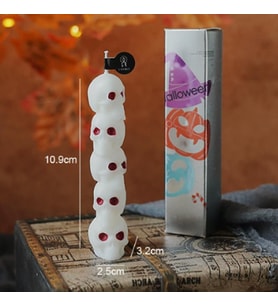 1 Adet 10,9cm Cadılar Bayramı Mini Mum Üst Üste Kuru Kafa